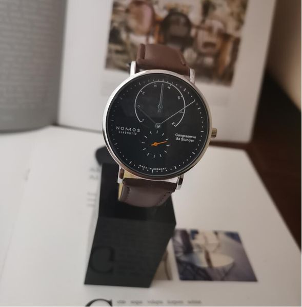 

2020 люкс номоса кварц повседневных часов мужчина и женщины бренд спортивных часов роскошных кожаных часы дизайнера, Slivery;brown