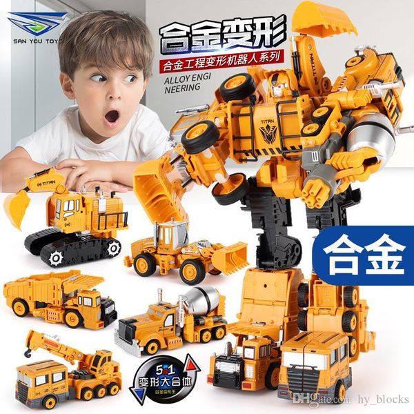 

2 in 1 alloy model transforms robot car diecasts engineering construction vehicle truck creative assembly deformation toy robot kid toys