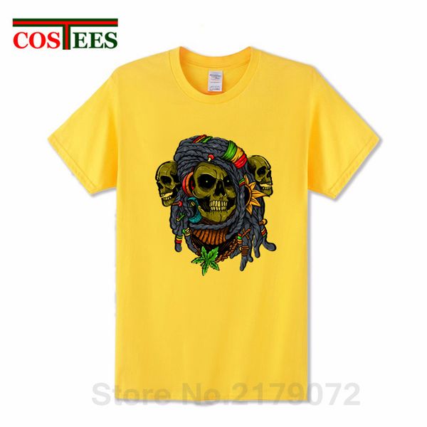 

horror dirty braid design reggae skull bones scary t shirts men funny halloween jamaica rasta skeletors t-shirts hombre camiseta