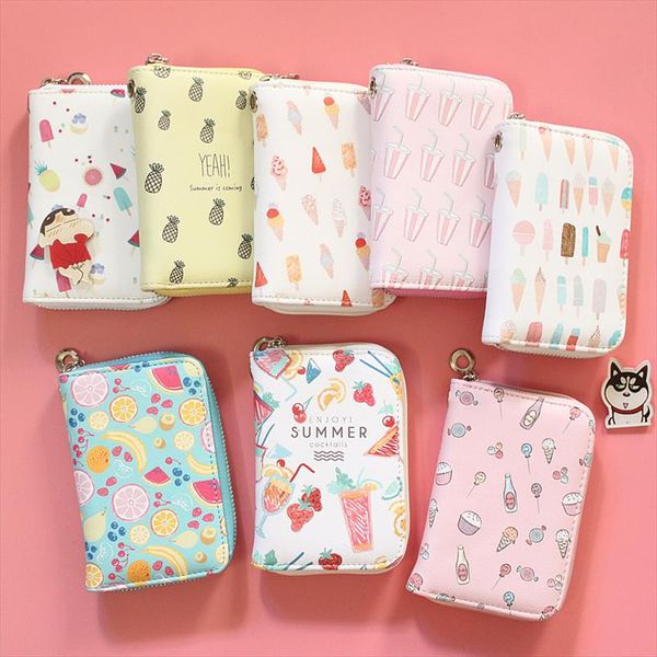 

korean version of wallets female medium and long zipper printing korean students fruit wallets zero wallets, Red;black