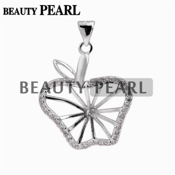 

5 шт apple, подвеска циркон arounded настройки pearl 925 стерлингового серебра semi маунт diy изготовление ювелирных изделий, Slivery;crystal