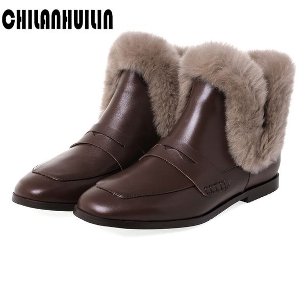 

boots genuine leather +'s hair female snow winter shoes woman flat plus non-slip keep warm women ankle, Black
