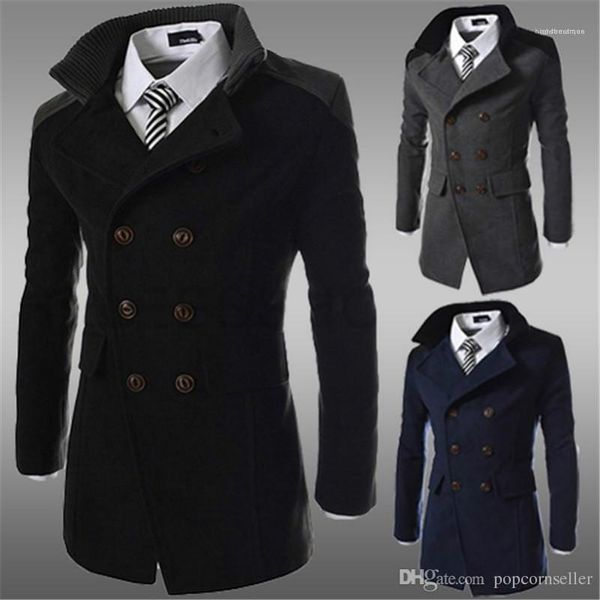 

winter warm gentlemen coats mens fashion designer jackets double lapel sided long stand collar outerwears thick, Black;brown