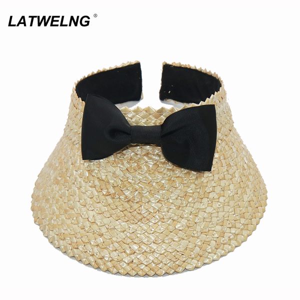 

new design bow sun hats for women visor beach hats handmade straw empty caps ladies wicker hat ajustable s1142, Blue;gray