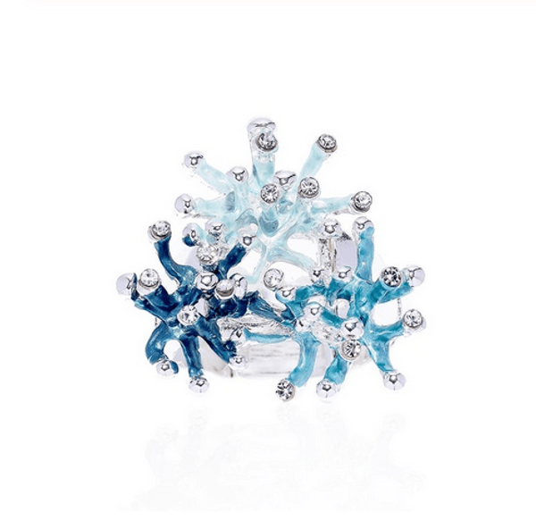 

ring of new design coral formations adjustable ring fashion zircon holiday ornament jewelry trendy alloy rings for women, Silver