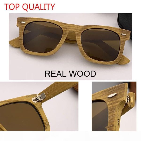 

2019 men's sunglasses women rd2140 real wood uv400 50mm square glass lens vintage designer original oculos de sol ga, White;black