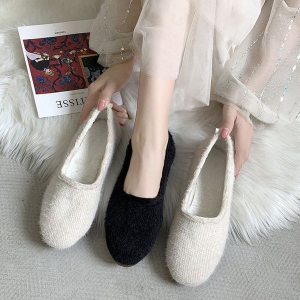 

female breathable round toe casual fashion flat women shoes furry loafers leisure single shoes woman flats zapatos de mujer, Black