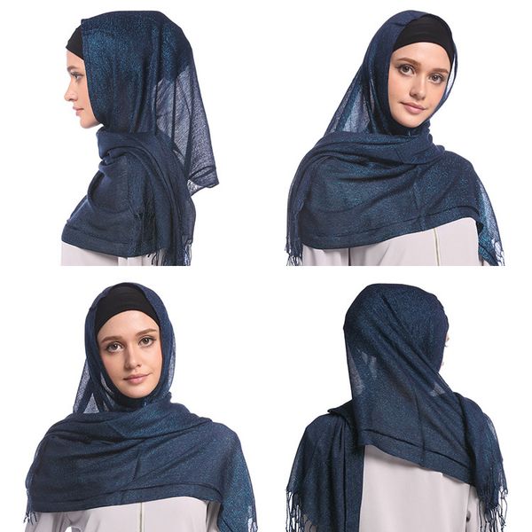 

fashion new gold silk thread cotton fringed scarf bandana baotou muslim scarf solid scarf women shawl multicolor wholesale, Blue;gray