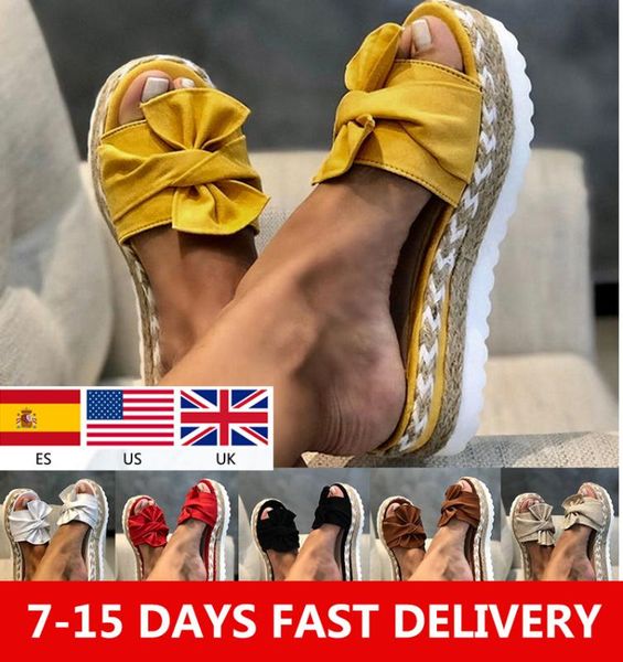 

dropship women summer slippers beach shoes non-slip wedge slippers slip on flip flops bow flat plus size, Black