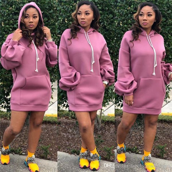 

casual designer females clothing lantern sleeve womens casual dresses fashion big pocket womens column hooded dresses, Black;gray