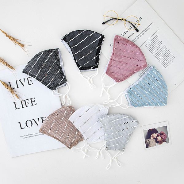 

man woman sports dustproof mask soft thin cotton linen vertical bar sequin washable masks reusable fashion face masks