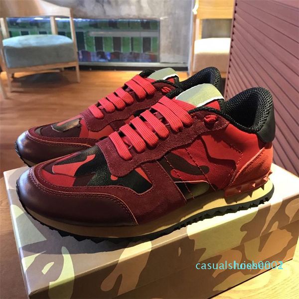 

shoes[original box] fashion stud camouflage sneakers shoes footwear men women flats luxury designer rockrunner trainers casual shoe c01, Black