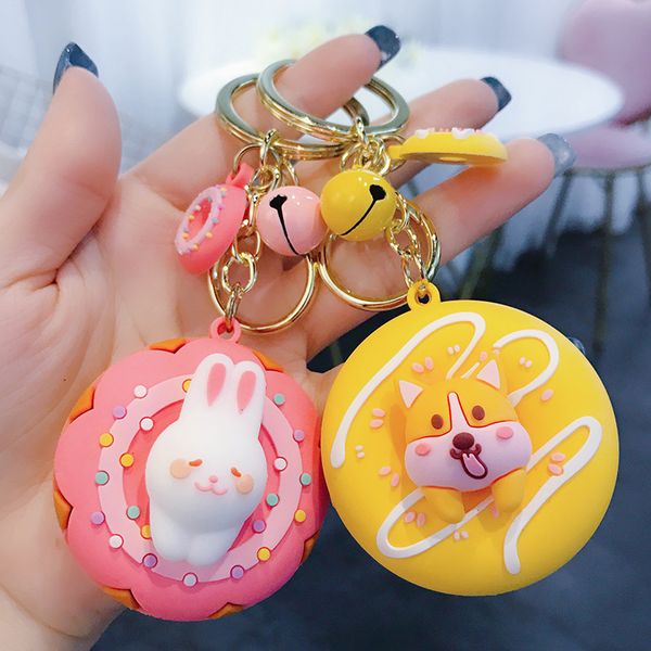 

keychains 10pcs/lot fashion jewelry women girls boys students animal donut key chain rings bags pendant cute decoration gifts, Silver