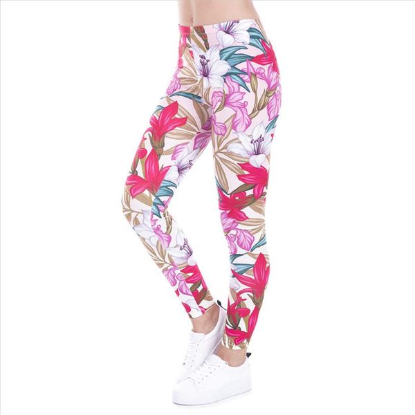 

new arrival legins design paradise flowers printed leggins women leggings trousers high elasticity casual women pants, Black