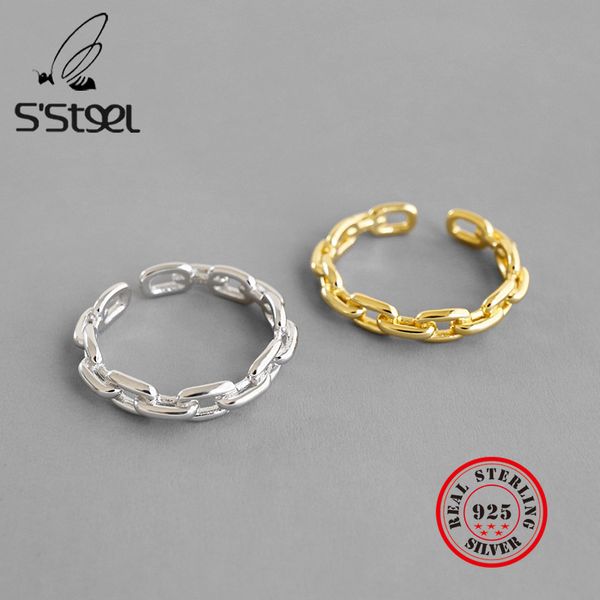 

s'steel women rings 925 sterling silver concise chain ring gold color anillos de plata anel feminino accesories womens jewellery, Golden;silver