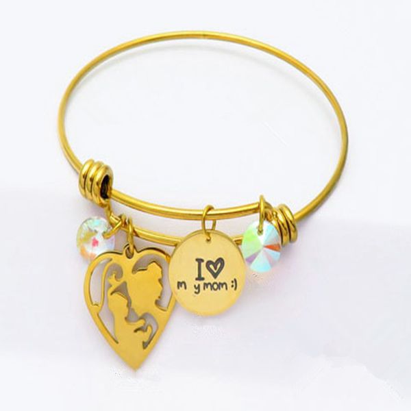 

2020 fashion lovers heart pendant bracelets bangles gold color women girls stainless steel bracelets mother mother's day gift, Black
