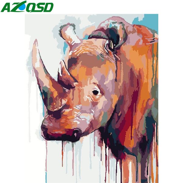 

azqsd diy paint by numbers animal drawing on canvas unique gift pictures by numbers rhinoceros decor for home