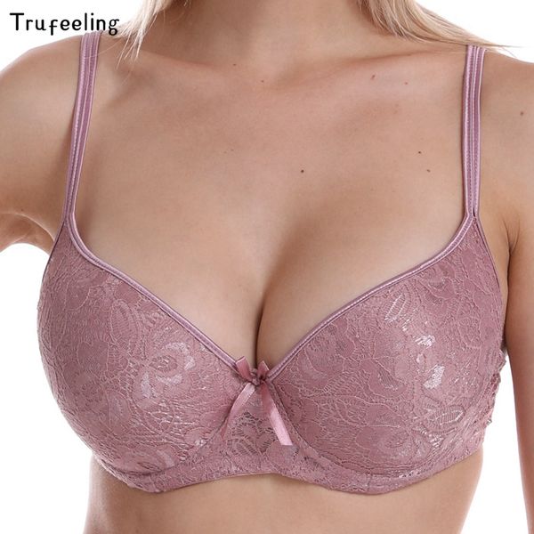 

trufeeling women underwear push up bra lingerie unlined lace bra women female back closure 3/4 cup brassiere, Red;black