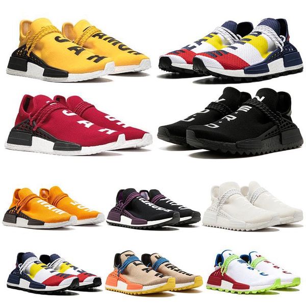 

new pw human race hu trail running shoes pharrell williams triple white nerd black solar pack sun glow mens women trainers sneakers