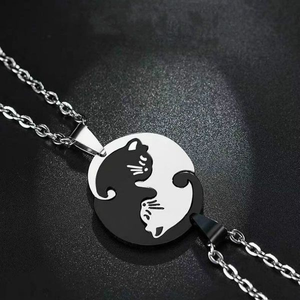 

2020 creative valentine's day jewelry love cat couple stitching necklace gift, Silver