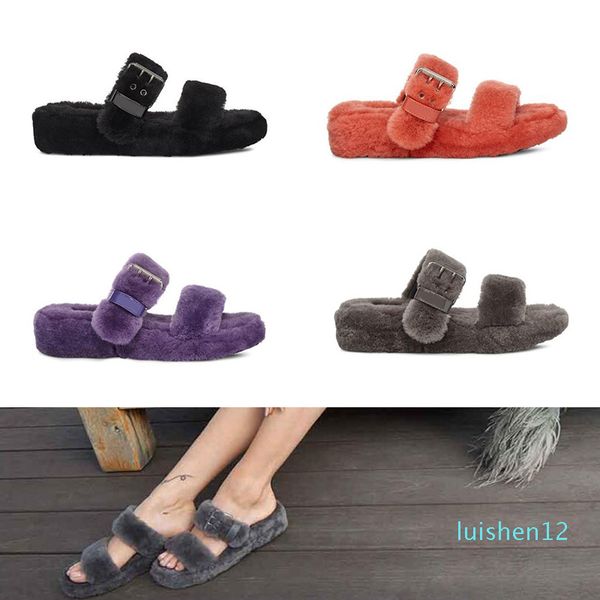 

women designer slides gladiator sandals fur slippers slides furry sandale fluff yeah indoor flip flops fashion luxury designer ladies l12, Black