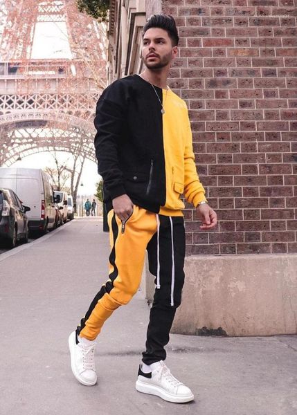 

sets street style mens clothing mens hip hop designer tracksuits contrast color panelled long sleeve mens 2pcs, Gray