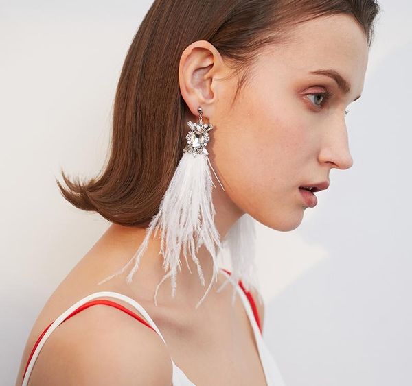 

simple personality new exaggerated temperament long feather wild earrings female j190702, Golden;silver
