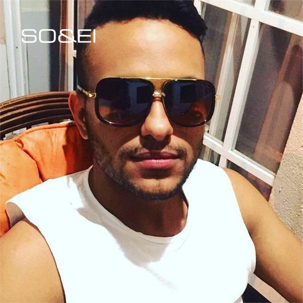 

so&ei vintage oversized square double bridges men sunglasses brand designer outdoor goggle woman travel beach sun glasses shades, White;black