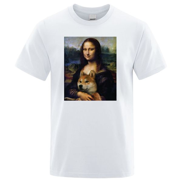 

mona lisa shiba inu doge loose men t shirt 2019 summer t-shirt fitness casual short sleeve tee shirt cotton cool fitness
