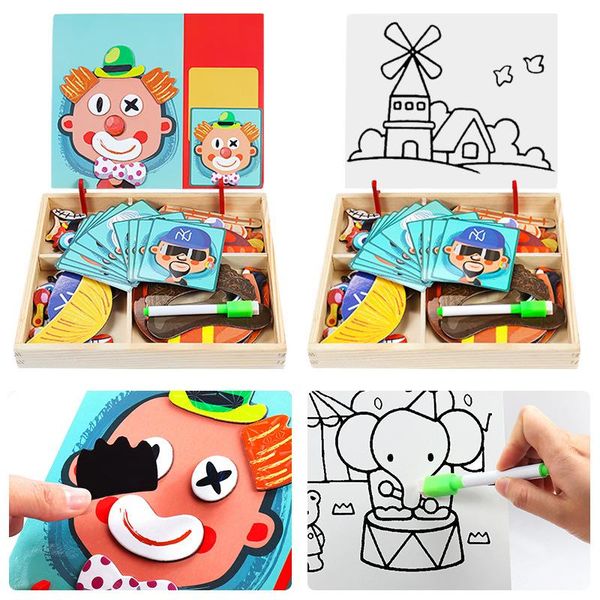 

3d puzzle diy creative magnetic cartoon puzzle wooden toys cognitive intelligence figure animals vehicle board infant baby learning gifts