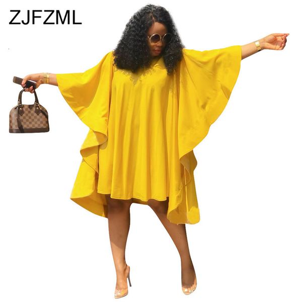 

ruffles splice plus size ladies dresses women batwing sleeve loose yellow dress club party round neck midi dress vestidos, Black;white