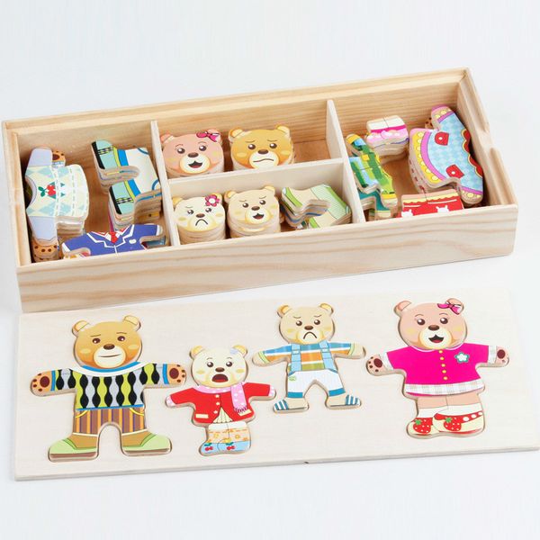 

72pcs мультфильм 4 кролик медведь платье изменение головоломки деревянные игрушки монтессори развивающие переодеться игрушки для детей gi lj