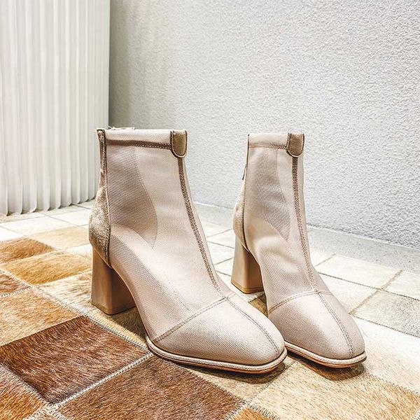 

black boots casual ankle boots for women high heel women chunky heels fashion summer fall femmes bottes