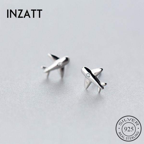 

inzapunk real 925 sterling silver zircon stud earrings airplane fashion accessories for women birthday party jewelry gift, Golden;silver