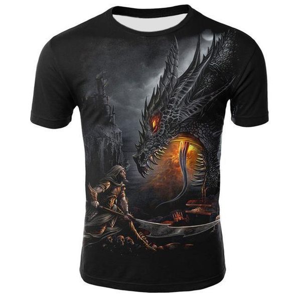 

mens summer o -neck cool dragons print t -shirt male clothing 3d print shirts oversized horror anime men clothing