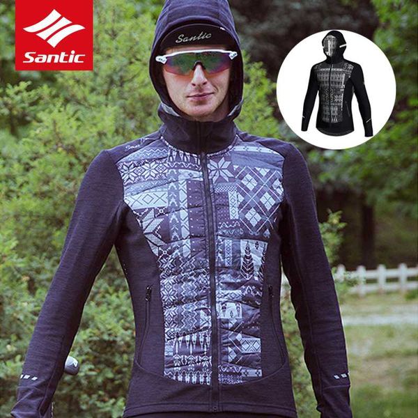 

santic cycling 3d layer long sleeve hooded jacket winter men keep warm windproof thermal mountain road bicycle bike jacket, Black;red