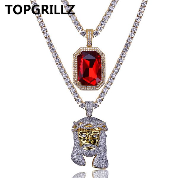 

rillz hip hop necklace gold color iced out micro pave cz stone red stone pharaoh pendant necklace with cz stone tennis chain, Silver
