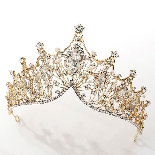 

forseven handmade rhinestone crystal tiara gold color wedding crown for women headband bride wedding hair jewelry accessories jl, Golden;silver