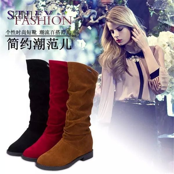 

boots 2021 women's flock plush padded winter long riding motorcycle shoes women lace nubuck flat heels snow, Black
