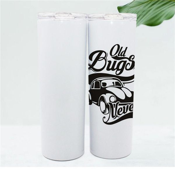 

blank sublimation 30oz 20oz skinny insulated cup diy plain white stainless steel straight cups vacuum bottles car mug with lid &straw f92404