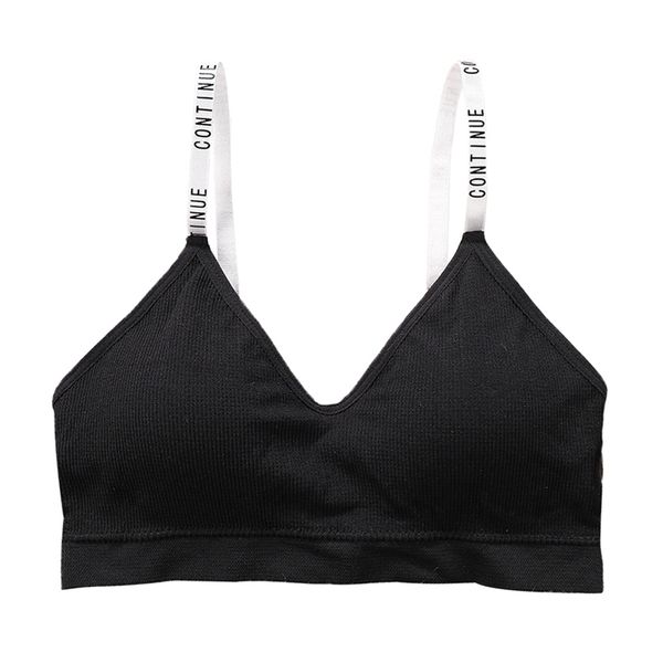 

sujetador deportivo sports bra ladies girl adjustable yoga bras v-neck letter shoulder strap thread sponge active bra, White;black