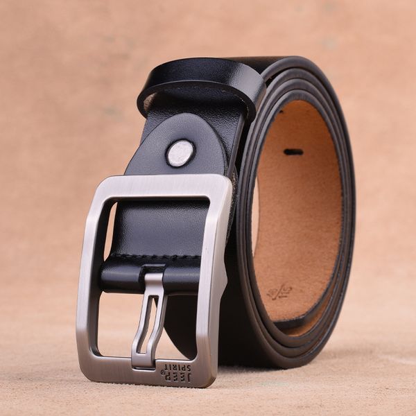 

genuine leather belt with pin buckle designer belts for men cowskin fashion jeans strap male brown black belts, Black;brown