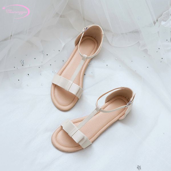 

улица стиль летом прохладно сандалии моды бантом пряжки ремня ремень бежевый розовый синий удобная квартира с большим размером женщин, Black