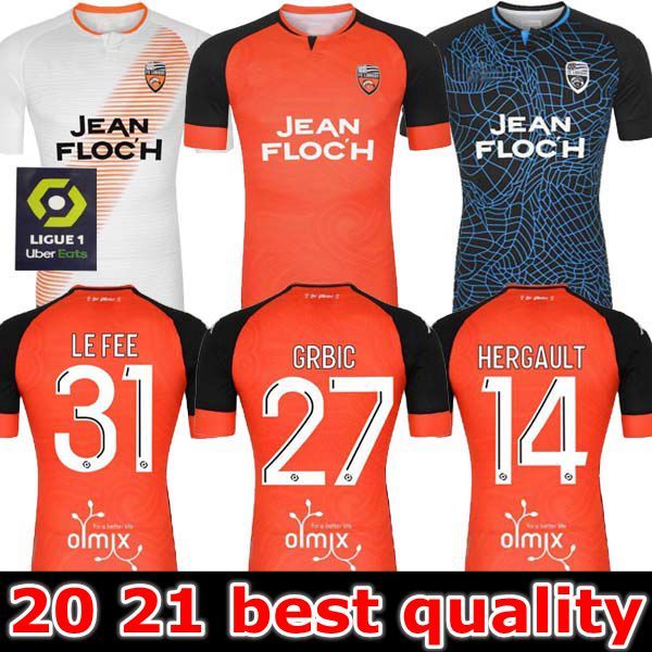 

20 21 fc lorient soccer jerseys home away third 2020 2021 maillot de foot lorient hamel umut bozok ponceau grbic 3rd football shirts, Black;yellow