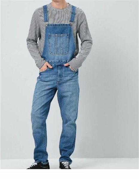 

pockets mens designer overalls jeans casual mid waist street style jean pants straight loose jeans with, Blue