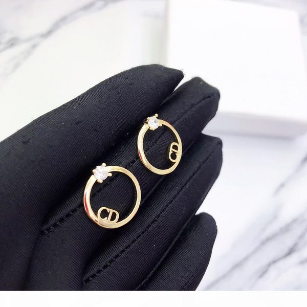 

new classic letter rhinestone ring designer earrings luxury designer jewelry women earrings, Golden