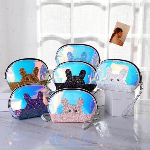 

semicircle shape cosmetic bag for women colorful laser makeup pouches zipper travel organizer toiletry wash beauty storage