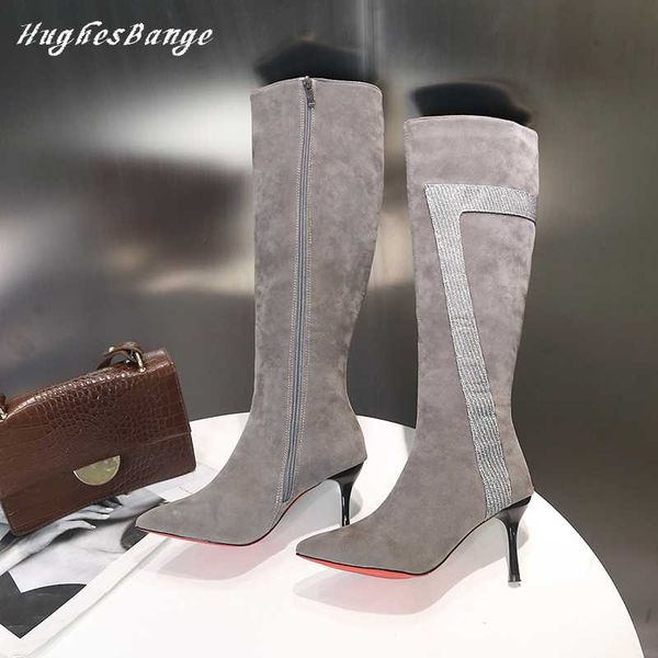 

thigh high boots women 2020 autumn fashion new style over the knee elastic cloth slimfemale pointed stiletto high-heeled f, Black