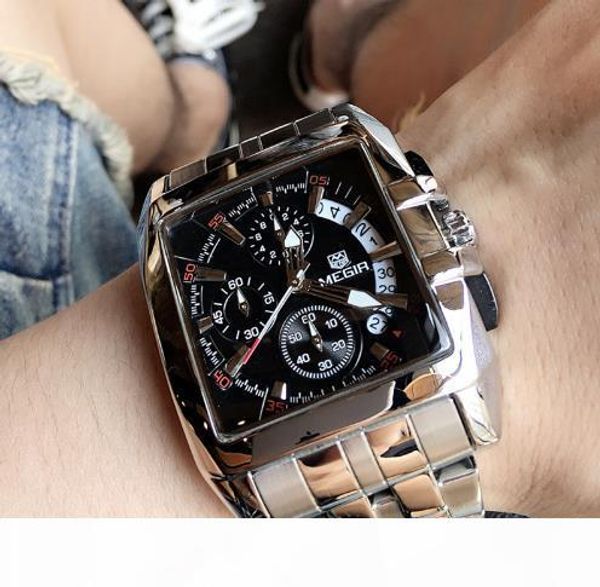 

men's big dial luxury brand quartz wristwatches creative business stainless steel sports watches men relogio masculino, Slivery;brown