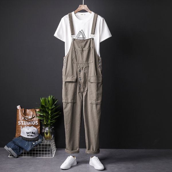 

men's pants fashion streetwear men design suspender jumpsuit rompers straight pocket bib overalls casual trousers jumpsuits, Black
